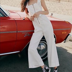 Free People White Sun Valley Ruffle Jumpsuit. NWT